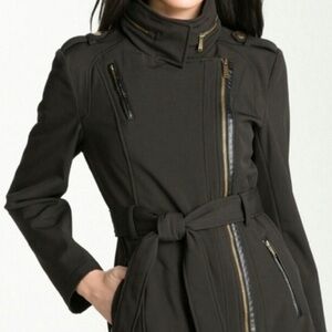 Michael Kors Belted Asymmetrical Full Zip Fleece Lined Jacket women large green